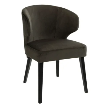 A La Vella is a high quality brown velvet dining chair from Artwood with elegant curves and a black wooden leg.