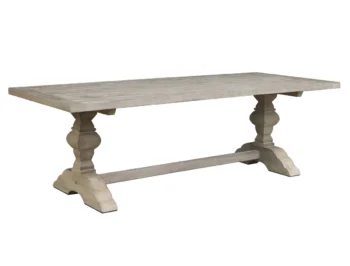 A large teak rectangle outdoor dining table. This beautiful French-inspired dining table is finished the colour Charcoal.