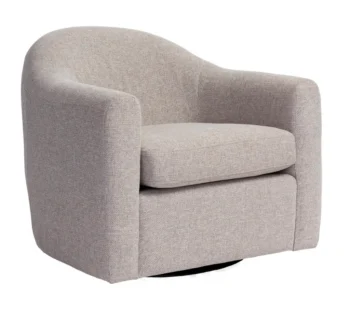 A generous sized swivel armchair in a lovely textured tweed fabric and neutral tones.