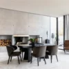 Stylish and contemporary dining setting with Artwood La Vella dining chairs in brown velvet and black wooden leg around an Artwood Black Trent Extendable Dining Table.