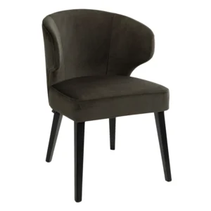 A La Vella is a high quality brown velvet dining chair from Artwood with elegant curves and a black wooden leg.