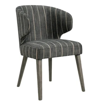 Artwood La Vella Dining Chair in grey stripe fabric with a pearl grey wooden leg.