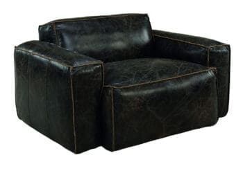 Halo Buddy leather armchair with a contemporary silhouette and handcrafted leather with a raw edge.