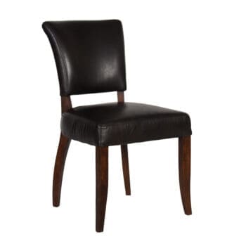 Leather Mimi dining chair in riders black leather with an antique oak leg.