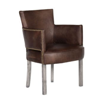 Beautiful Halo carver dining chair in antique tobacco leather with weathered oak legs.