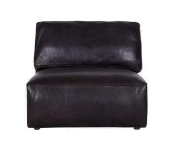 Halo Truffle single seat modular chair in antique black leather featuring a relaxed contemporary design.