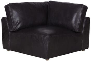 A contemporary Halo Truffle modular corner chair in antique black leather.