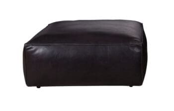 A large square Halo Truffle Ottoman in soft Antique Black leather.