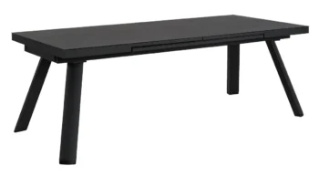 A sintered stone extendable outdoor dining table on a powder coated aluminium frame.